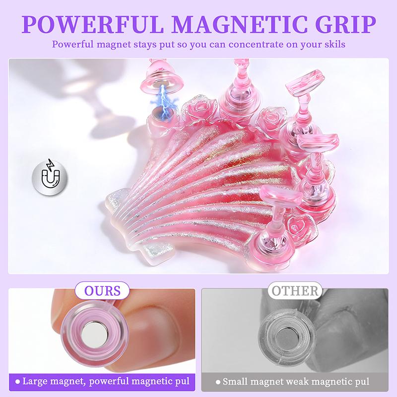 1Set Mermaid Shells Laser Aurora Ice Penetration Magnetic Nail Holder False Tips Practice Stand Nail Art Display Salon Diy Tools