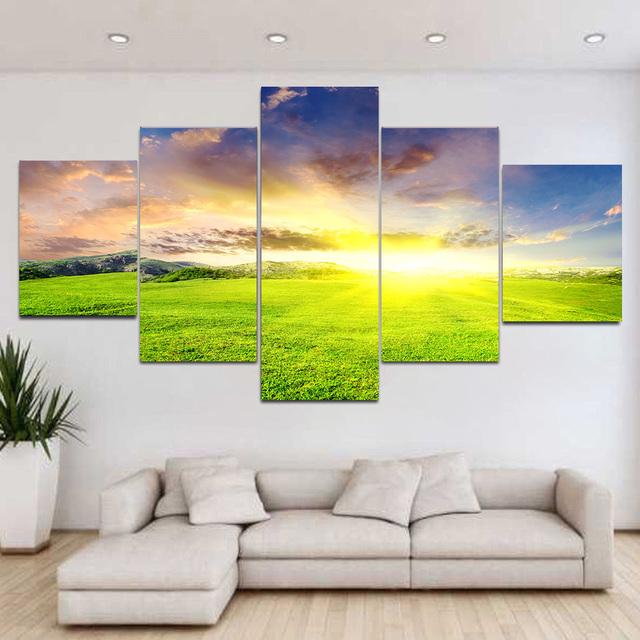 5 панелей пейзаж лавандовое поле горы солнечный свет холст картины постеры и принты — фото 13