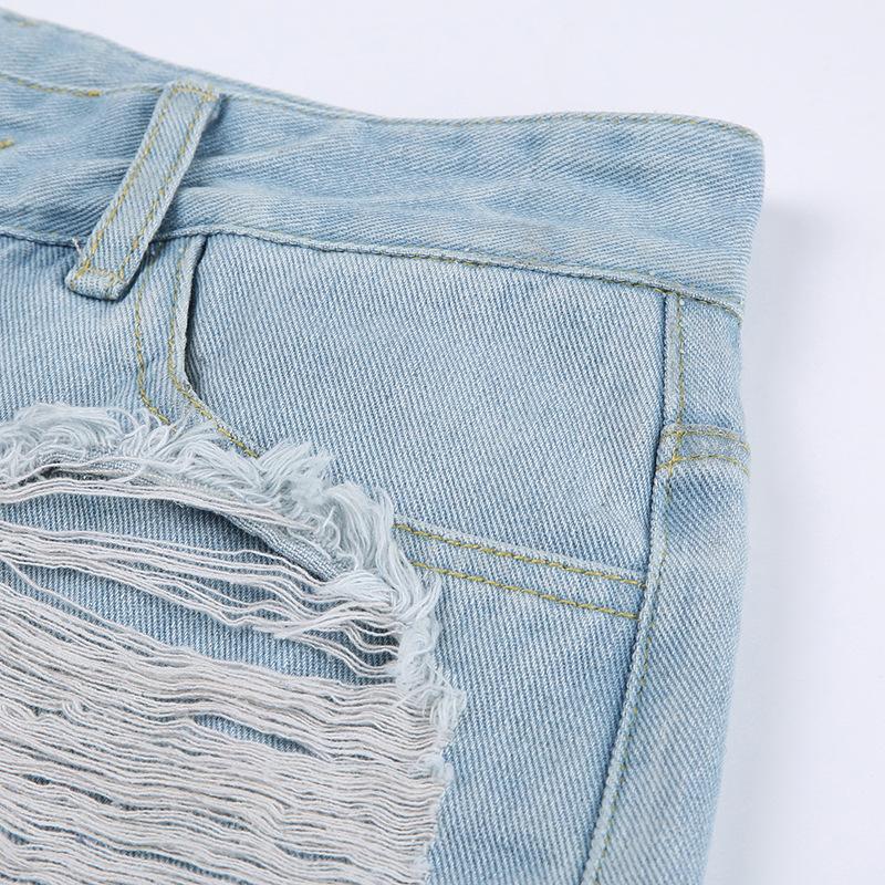 Vintage Design Sense Street Personality Solid Color Holes Casual Loose Straight Pants Low Waist Hot Girls Jeans Stitching Skinny Cool Girls Jeans