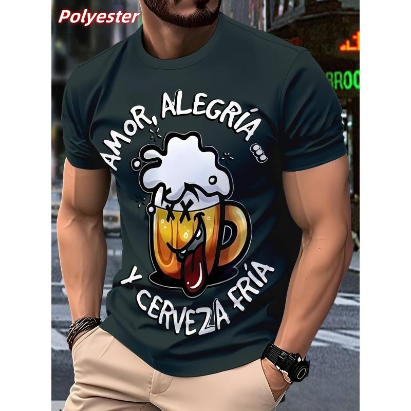 

Fun Beer Pattern T Shirts for Men Humorous 3D Printed T-Shirt Summer Casual Fashion Round Neck Tops Short Sleeve Street Tees XXS