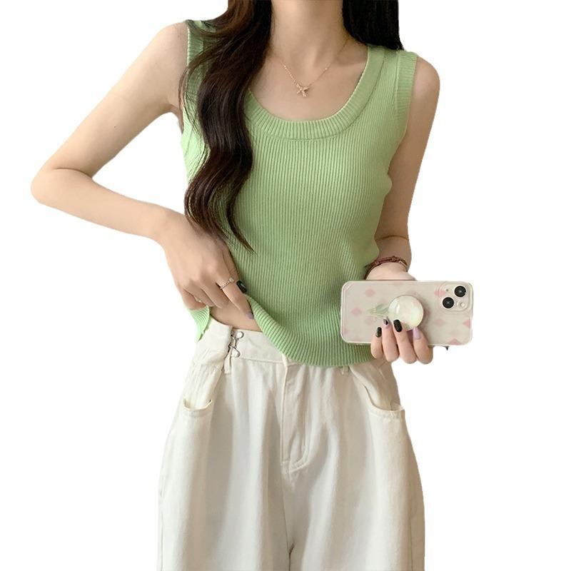 Sleeveless Outer Wear Suspender I-shaped Vest Women's Summer Knitted Slim-fitting Inner Anti-light Bottoming Shirt Inner Tide