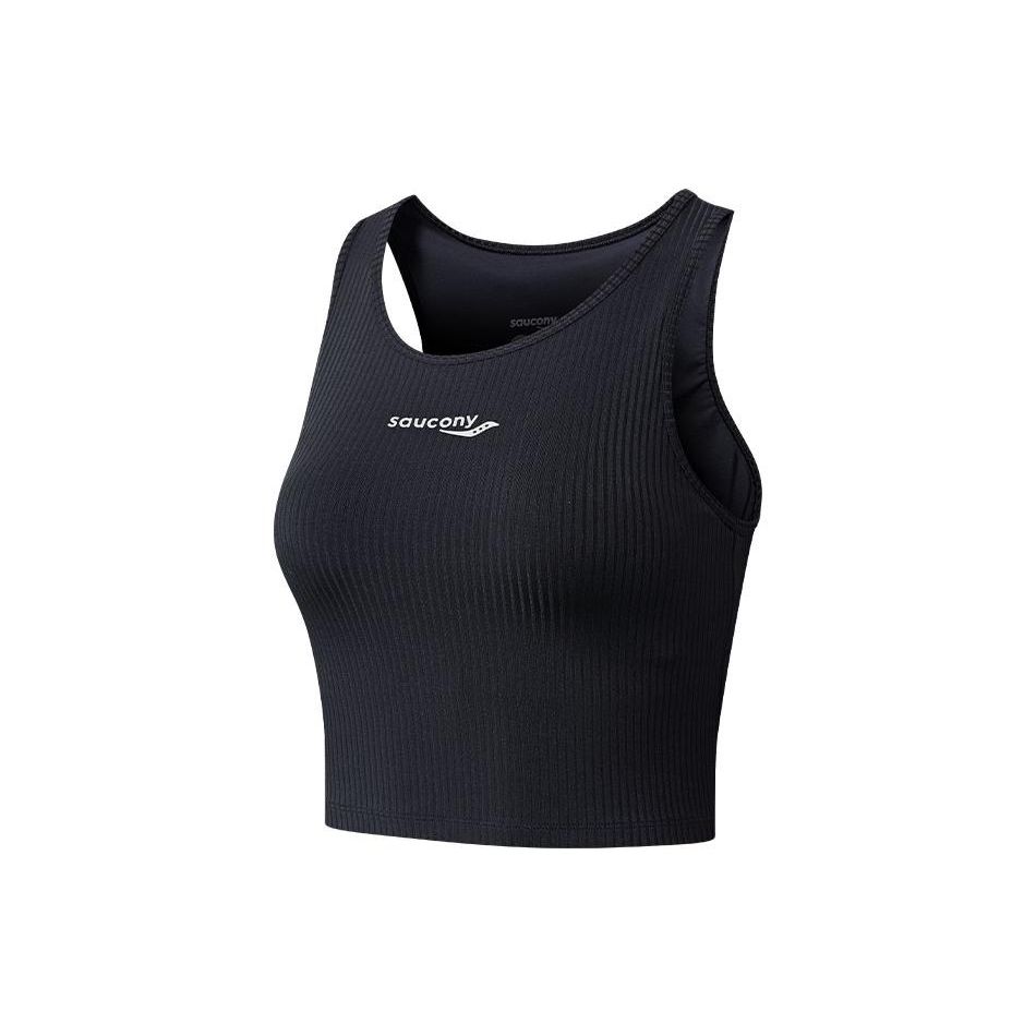 SAUCONY Solid Color Round Neck Slim Fit Running Sports Vest Women Tops Black SC1239142-2