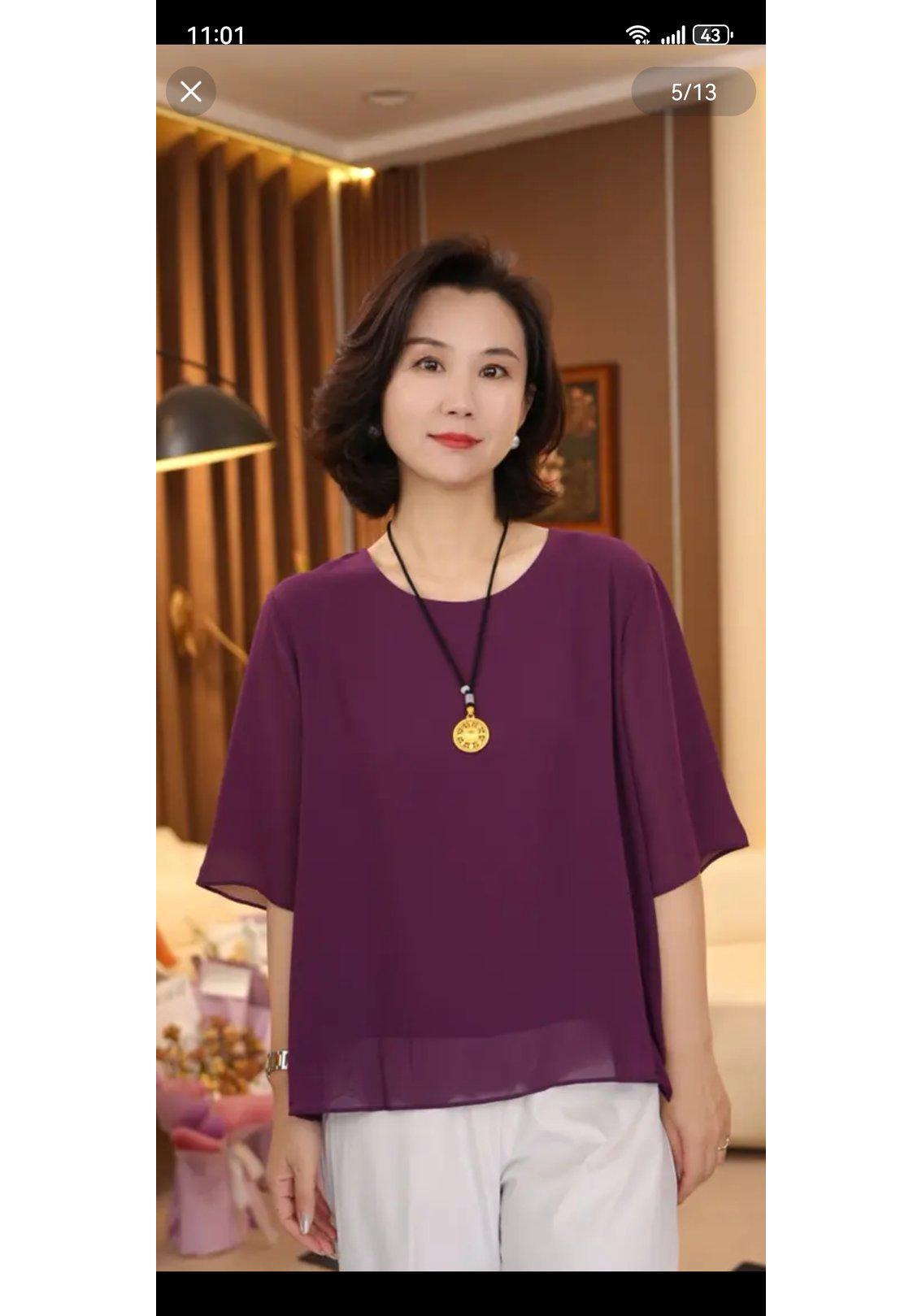 Casual Summer Chiffon Shirt for Middle-Aged & Elderly Women XL