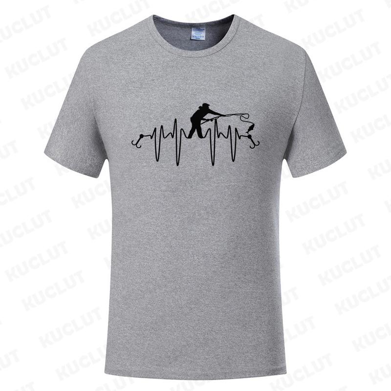 Fishing ECG Mens Tshirt Funny Design Graphic Y2k Tops Summer Male Clothing O Neck Short Sleeve Tees Gifts for Fishing Lovers