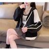 Autumn Vintage Patchwork Cardigan Sweatshirt Ladies Loose Casual Zipper Coat Women All-match Hooded Jacket Top