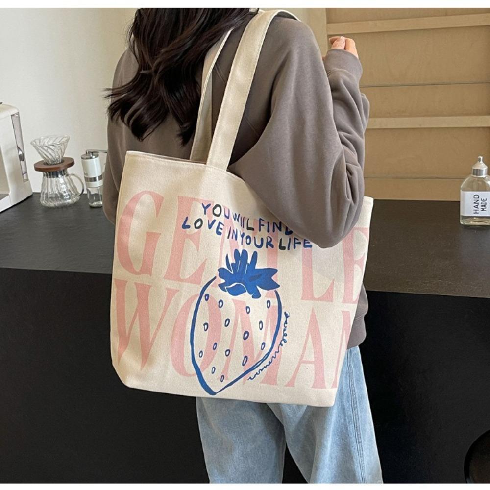 

Cute Strawberry Pattern Women s Cartoon Handbag Portable Travel Fabric Handbag New Shoulder Bag хакі