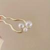 Chinese Style Faux Pearl Wave U-shaped Hairpin, Metal Golden Hair Stick, Bun Headwear