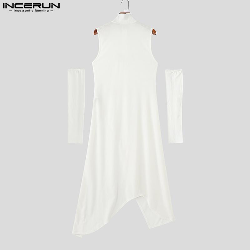 INCERUN Autumn Men Stand Neck Oversleeve High Splits Tunic Tops Pullovers