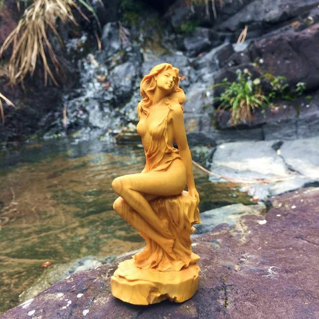 VICHE CATT Wood Carving Goddess Beautiful Girl Figurine (15cm)