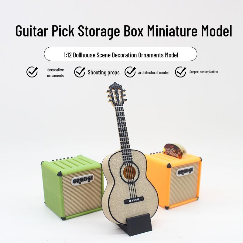 1:12 Miniature Dollhouse Guitar, Ukulele & Plectrum Storage Box