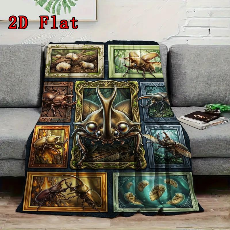 Insect Collection 2D Flat Pattern Flannel Blanket, High quality All Seasons, Home Decor, Warmth and Comfort, Perfect for Christmas Gifts.