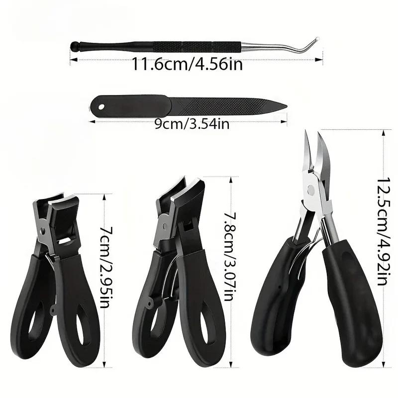 1/5PCS Stainless Steel Toenail Clippers Set with Ergonomic Handle Includes Wide Mouth Angled Scissors Nail File Cuticle Tool