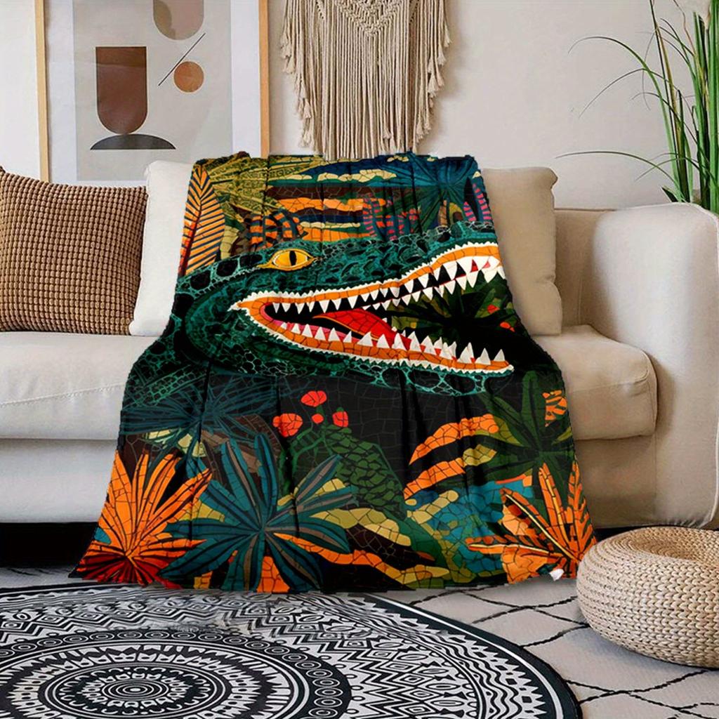 1pc Crocodile Print Blanket,Soft Warm Throw Blanket Nap Blanket For Couch Sofa Office Bed Camping Travel