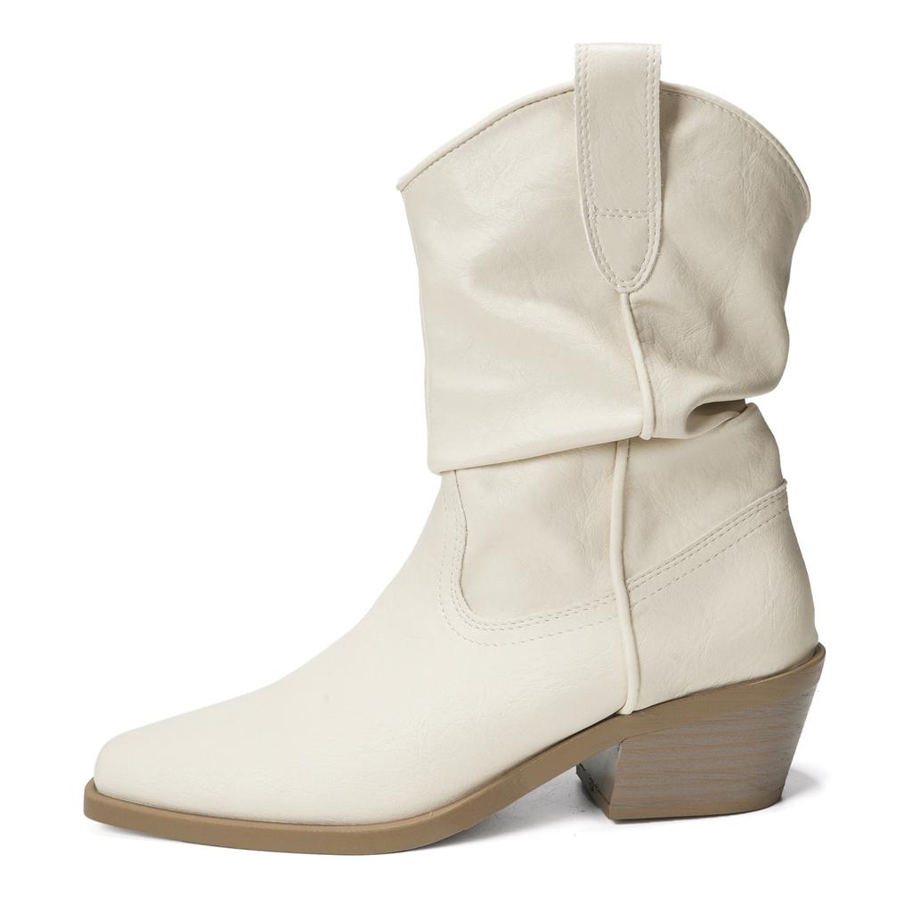 Women's Autumn Boots Thick Heel Pointed Boots Women's 2025 Autumn Winter New Retro Versatile Western Mid Tube Boots for Woman