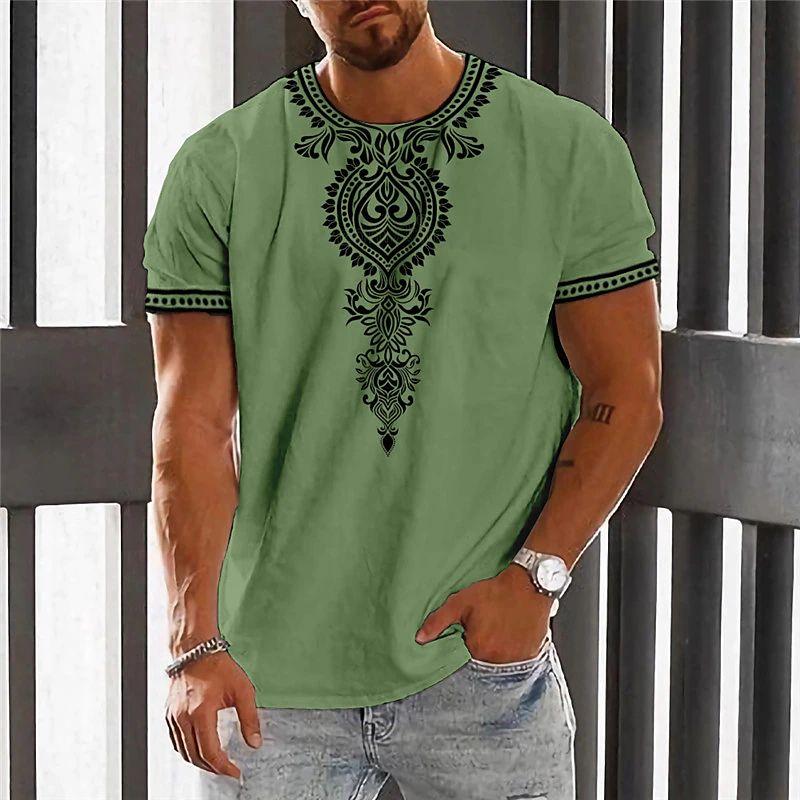 Vintage Ethnic Style Men's T Shirt Dashiki Traditional Wear Clothing Short Sleeve Casual Retro Streetwear Clothes For Men Tops