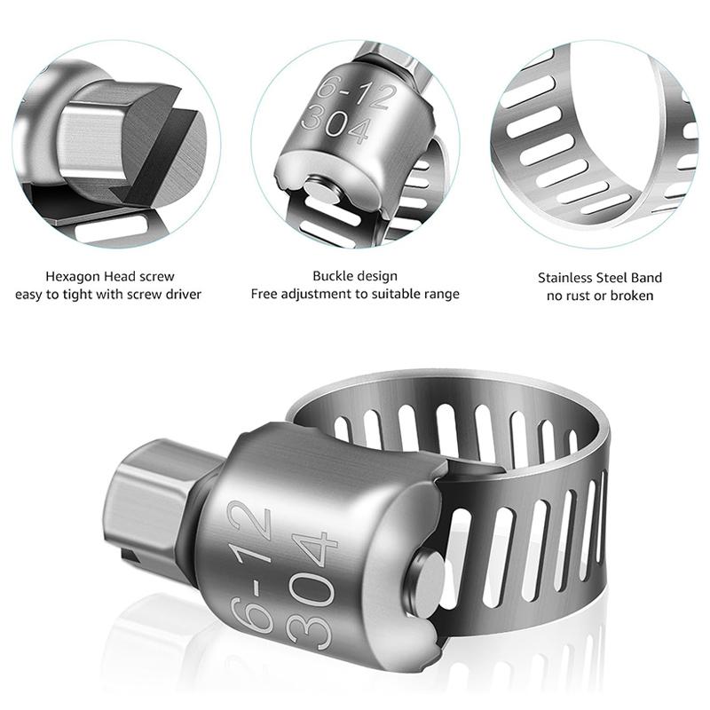 50 Pcs/Lot Hose Clips,6-12mm Range Adjustment & All Stainless Steel Cinch Clamp Rings,Homebrew Rustproof Beer Tubing Clip