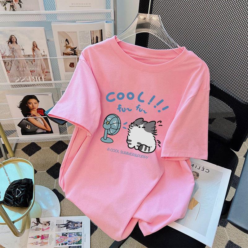 Women's Crew Neck Short Sleeve Graphic Tee Loose Fit Japanese Casual Cartoon Print T-Shirt