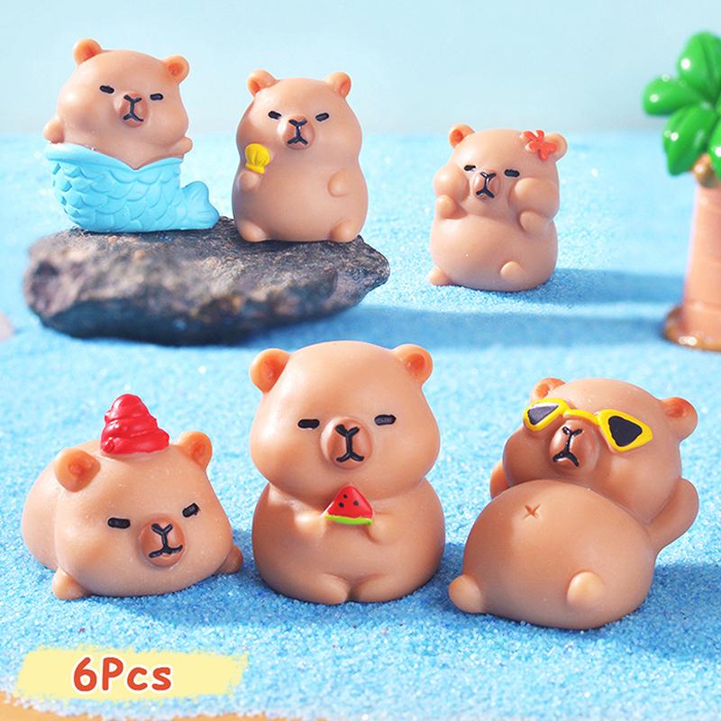 

6Pcs Cartoon Capybara Model Figurines Capybara Resin Ornaments Creative Trend Car Decorations Desktop Decorations Statue onesize