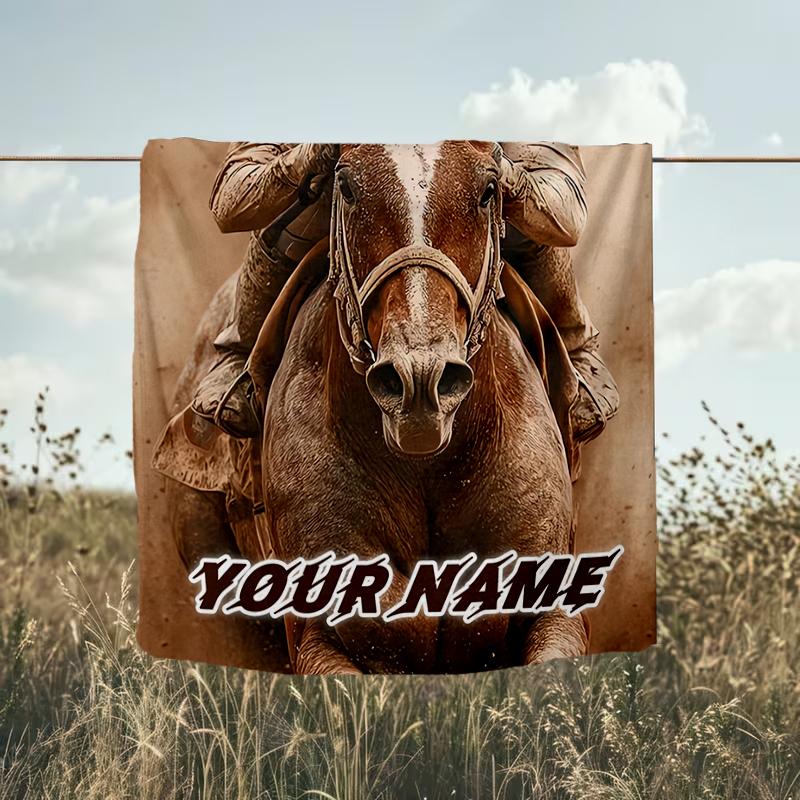 1PC Custom Name Rider Horse Action outdooor Flannel blankets Throw Blanket All-Season Throw Gift Bedspread for Couch, Bed, Camping Holiday Birthda