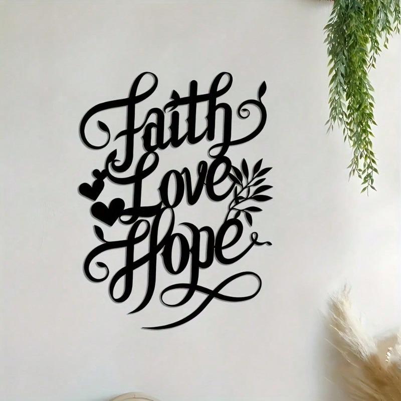 Faith Love Hope Metal Wall Art Black Iron Typography Floral Accent Home Decor Gift