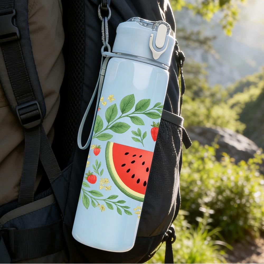 1PC Watermelon Leaf Wreath Fresh Fruit 750ml Color Plastic Sports Water Bottle Leakproof Flip Straw Lid Suitable for Sports Office Home Use