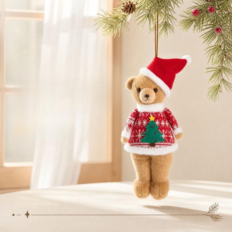 Christmas Decorations Fabric Plush Teddy Bear Doll Pendant Bear Christmas Tree Pendant