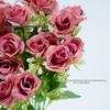 Artificial 12-Head Small Rose Bouquet: Fake Flowers for Home, Dining, Party, or Salon Decor