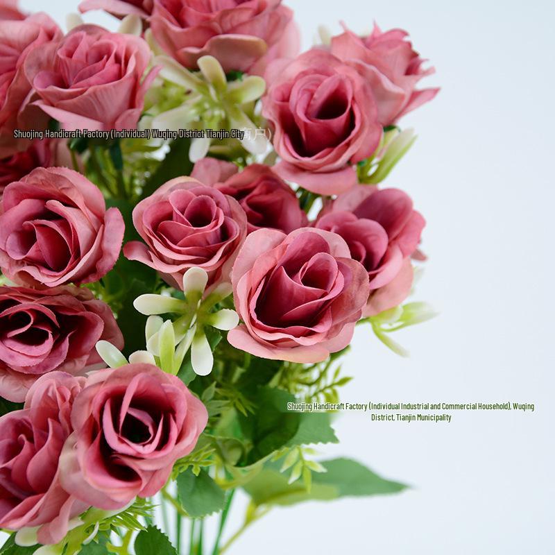 Artificial 12-Head Small Rose Bouquet: Fake Flowers for Home, Dining, Party, or Salon Decor