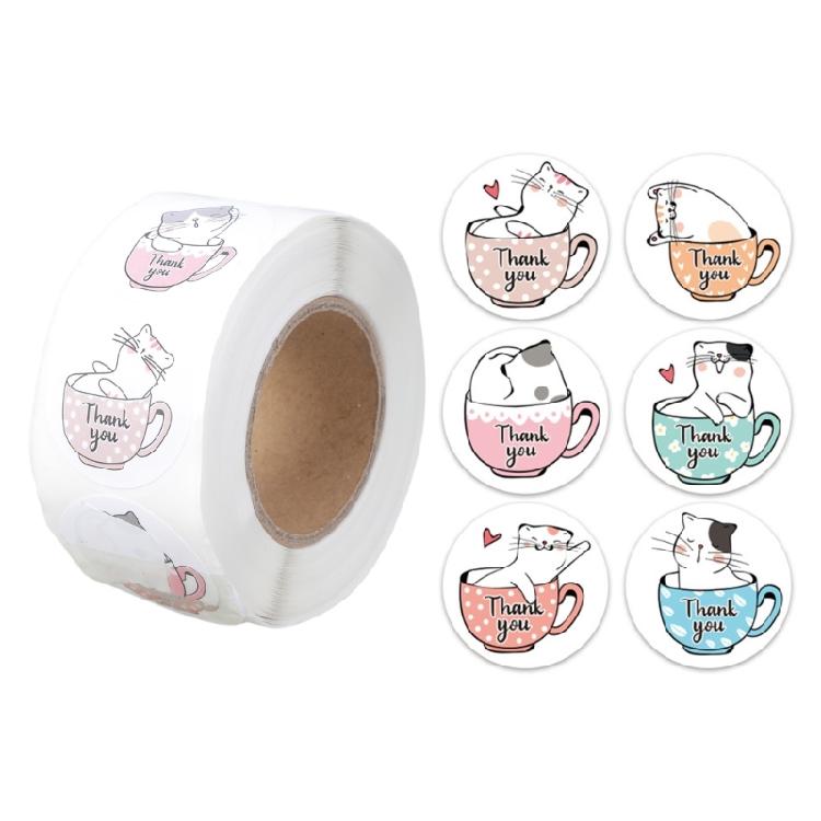500Pcs Kitten Thank You Label 25mm Round Thank You Sticker Sealing Label for Seal Envelopes Cards Wedding Packaging
