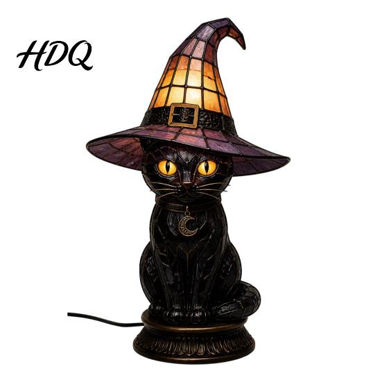 Halloween Room Decor Witch Hat Lamp Stained LED Light Table Lamp with Warm Glow Gothic Reading Nook Night Light for Bedroom Mantel Bookshelf