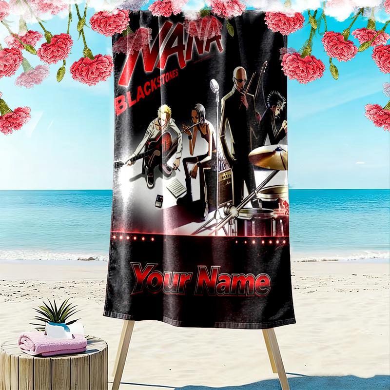 Name Custom Black Stones Print Beach Towel, Large Soft Quick Dry Towel for Beach Camping Swimming