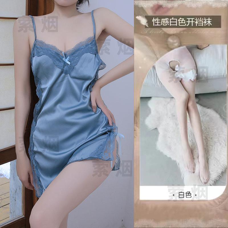 Sex underwear bed sexy temptation suspender skirt side strap satin hollow small chest nightdress