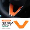 Italian Top Suede Steering Wheel Panel Trim Stickers for Tesla Model 3 Highland 2024-Up Decor Cover Car Interior Accessories