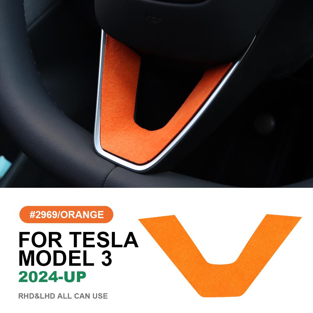 Italian Top Suede Steering Wheel Panel Trim Stickers for Tesla Model 3 Highland 2024-Up Decor Cover Car Interior Accessories