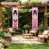 2Pcs 2D Flat Pink Ribbon Cartoon Girl Breast Cancer Vertical Pennant Banner Pink October Home Charity Entryway Door Decor