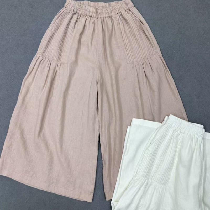 Johnature Summer Casual Loose Women Pleated Straight Cropped Cropped Wide-leg Pants For Women