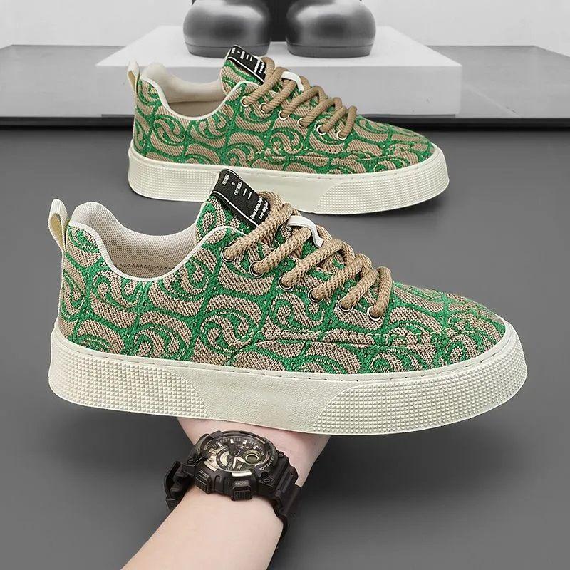 Men's shoes spring breathable canvas shoes trendy casual low-top shoes men's printed trendy shoes