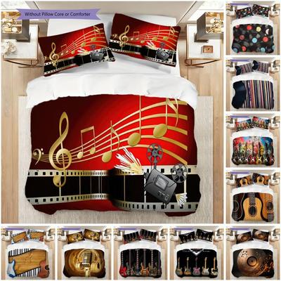 1PC Music, Guitar Theme Bedding Quilt Set Quilt Cover Pillowcase Home Decoration Birthday Gift (1 * Duvet Cover + 9 * Pillowcase, Without Core)