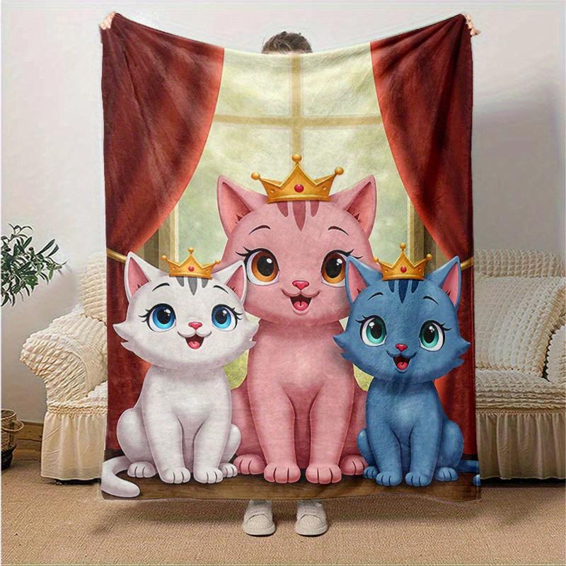 

1pc. Cute Cartoon Cat Family Design Blanket, Soft Throw for Home Decor, Gift Idea, Living Room, Travel, Camping, Car Blankets, Beach, Office Naps, Sui 130x150cm