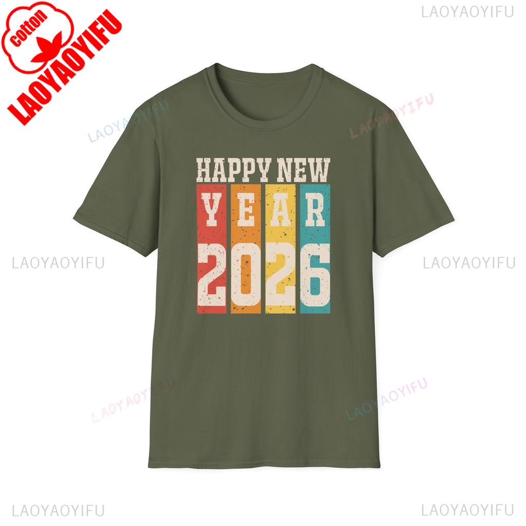Happy New Year 2026 Unisex TShirt Retro NYE Distressed Party Simple Vintage Commuter Printed Tshirt Tops  Adult Shortsleev