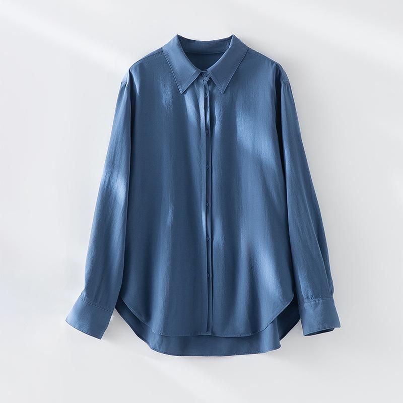 Early autumn new Lyocell Tencel linen cotton lapel long-sleeved shirt fashionable loose casual versatile shirt women
