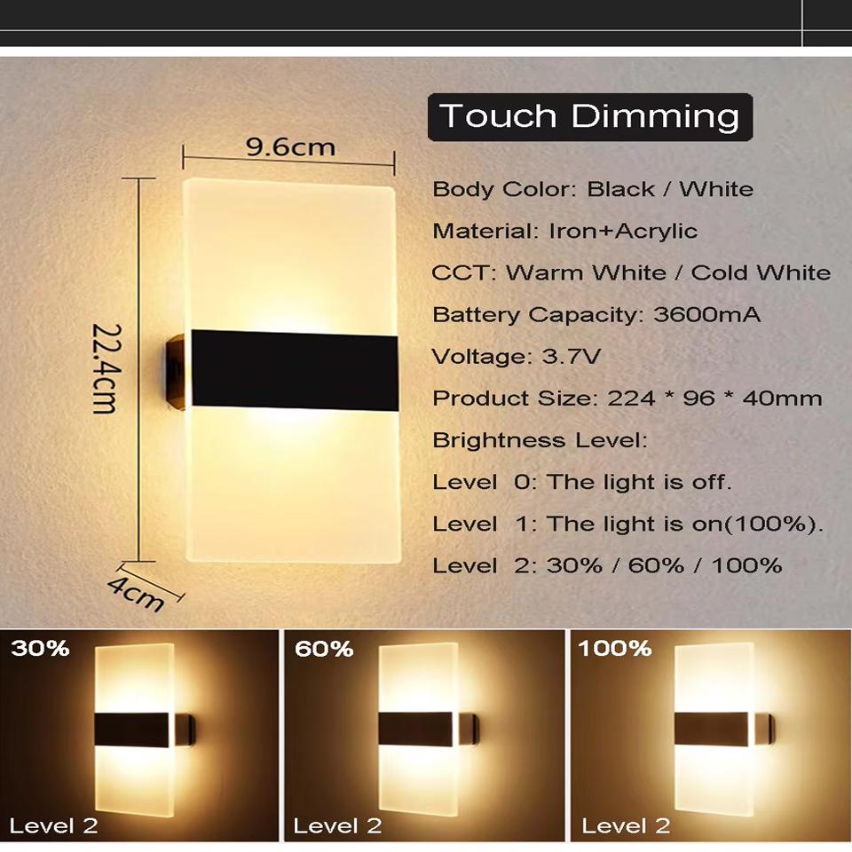 USB Recharge Wall Lamp Touch Motion Sensor Switch Indoor Acrylic Night Lights Bedroom Bedside Wall Sconce Nordic LED Wall Light
