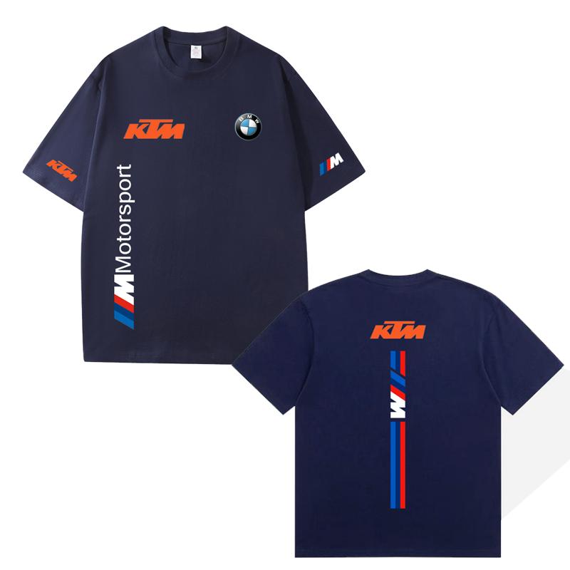 2026 Sommer KTM Herren Damen 100% Baumwolle T-Shirt Rennwagen Fan Freizeit Kurzarm Rundhals Oberteil M navy blau