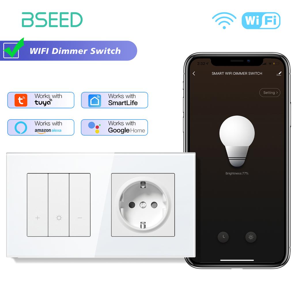 BSEED Wifi Light Switches Smart Dimmable Switches Tuya Smart Life App Control Plus EU Sockets USB Type-c Without Wifi White