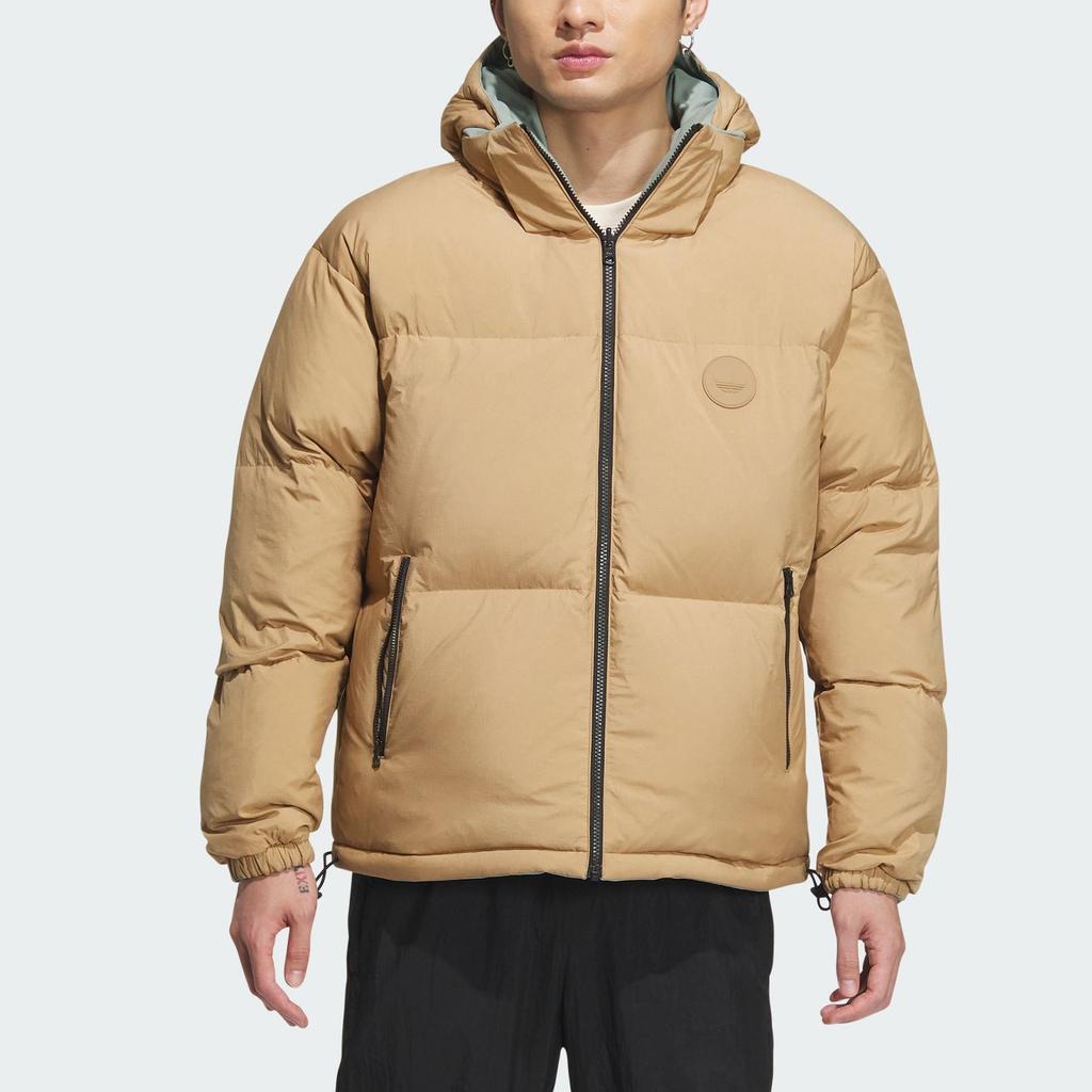 adidas Oryginalna dwustronna casualowa kurtka puchowa z kapturem Unisex Odzież wierzchnia Srebrnoszara Zielona IR7254