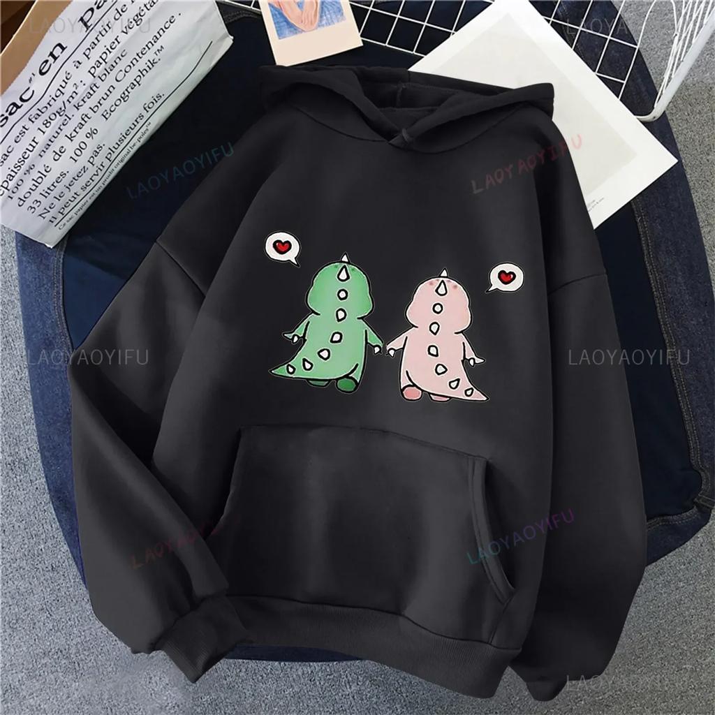 Couple Dinosaur Hoodies Winter Casual Kangaroo Pocket Outerwear Korean Kawaii Style Pattern Pullovers Women Men Hoodie Outerwear
