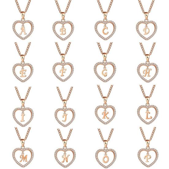 Concise Heart Alphabet Hollowed Jewelry Neck Unisex Necklace Chain Pendant Decor