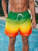 Men's Beach Shorts Gradient Color Block Drawstring Summer Men's Swim Trunks Elastic Waist 3D Print Breathable Short Streetwear