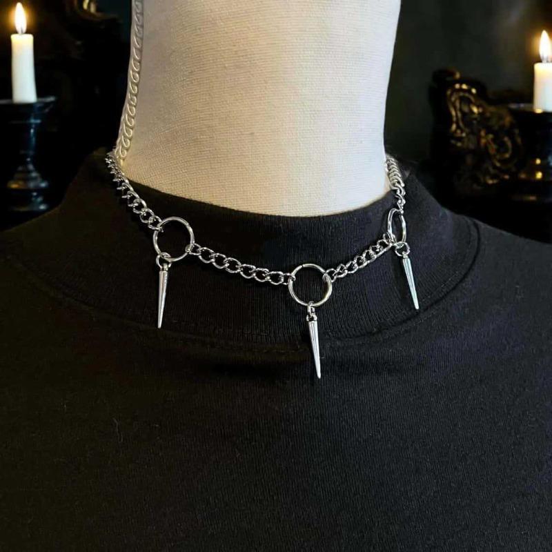 Hip Hop Trends Rivet Pendant Tassel O-ring Choker Necklace for Women Men Sliver Color Alternative Punk Gothic Party Jewelry Gift