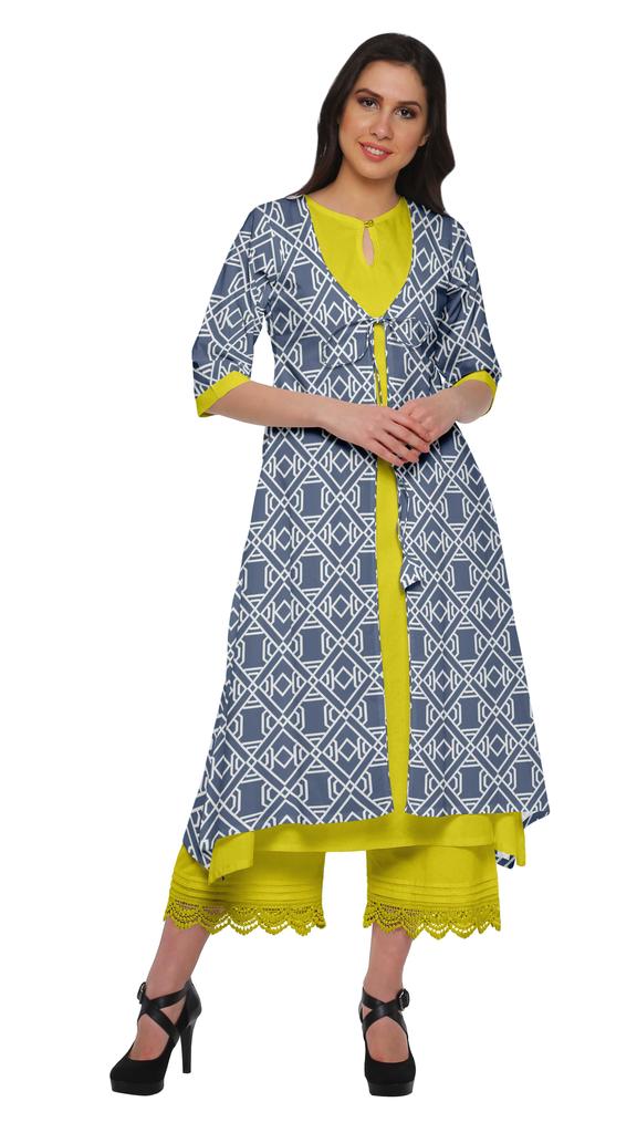 Moomaya Indian Palazzo Kurta Jacket Set For Women Partywear Chanderi Ethnic